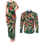 Australian Native Eucalyptus Plant Couples Matching Tank Maxi Dress and Long Sleeve Button Shirt Aboriginal Dot Art