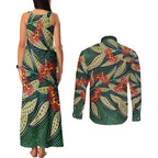 Australian Native Eucalyptus Plant Couples Matching Tank Maxi Dress and Long Sleeve Button Shirt Aboriginal Dot Art