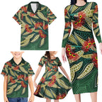 Australian Native Eucalyptus Plant Family Matching Long Sleeve Bodycon Dress and Hawaiian Shirt Aboriginal Dot Art