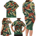 Australian Native Eucalyptus Plant Family Matching Long Sleeve Bodycon Dress and Hawaiian Shirt Aboriginal Dot Art