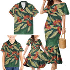 Australian Native Eucalyptus Plant Family Matching Mermaid Dress and Hawaiian Shirt Aboriginal Dot Art