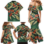 Australian Native Eucalyptus Plant Family Matching Mermaid Dress and Hawaiian Shirt Aboriginal Dot Art