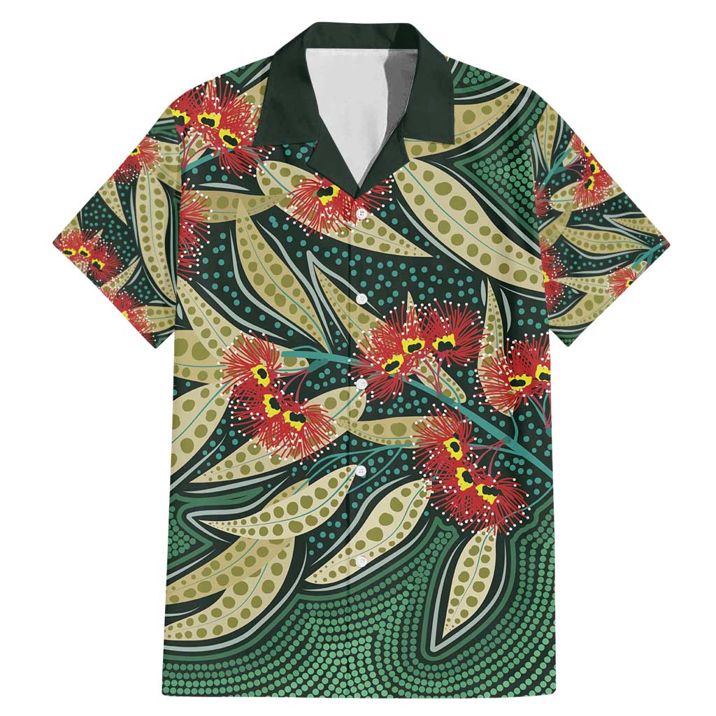 Australian Native Eucalyptus Plant Family Matching Mermaid Dress and Hawaiian Shirt Aboriginal Dot Art