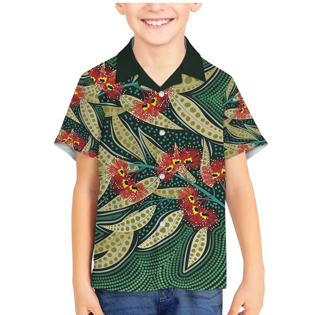 Australian Native Eucalyptus Plant Family Matching Mermaid Dress and Hawaiian Shirt Aboriginal Dot Art