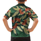 Australian Native Eucalyptus Plant Family Matching Off The Shoulder Long Sleeve Dress and Hawaiian Shirt Aboriginal Dot Art