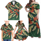Australian Native Eucalyptus Plant Family Matching Off Shoulder Maxi Dress and Hawaiian Shirt Aboriginal Dot Art