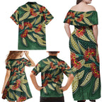 Australian Native Eucalyptus Plant Family Matching Off Shoulder Maxi Dress and Hawaiian Shirt Aboriginal Dot Art