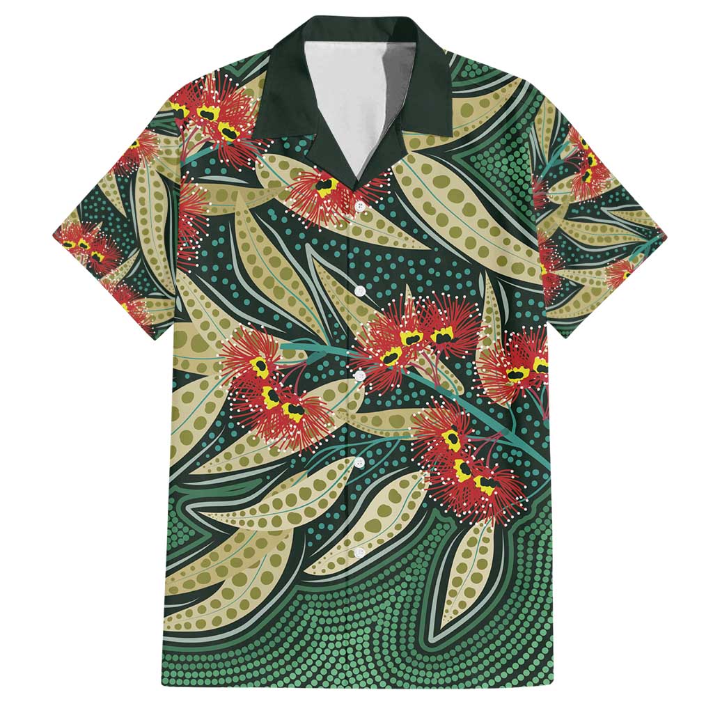 Australian Native Eucalyptus Plant Family Matching Off Shoulder Maxi Dress and Hawaiian Shirt Aboriginal Dot Art