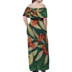 Australian Native Eucalyptus Plant Family Matching Off Shoulder Maxi Dress and Hawaiian Shirt Aboriginal Dot Art