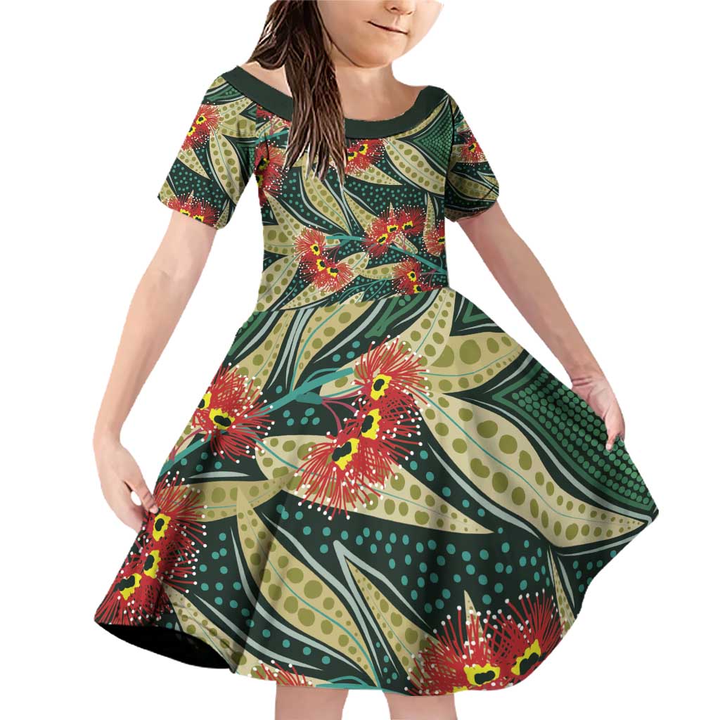 Australian Native Eucalyptus Plant Family Matching Off Shoulder Short Dress and Hawaiian Shirt Aboriginal Dot Art