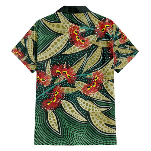 Australian Native Eucalyptus Plant Family Matching Off Shoulder Short Dress and Hawaiian Shirt Aboriginal Dot Art