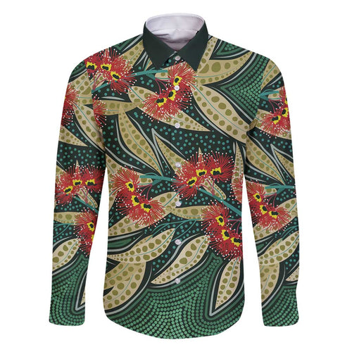 Australian Native Eucalyptus Plant Family Matching Off Shoulder Short Dress and Hawaiian Shirt Aboriginal Dot Art