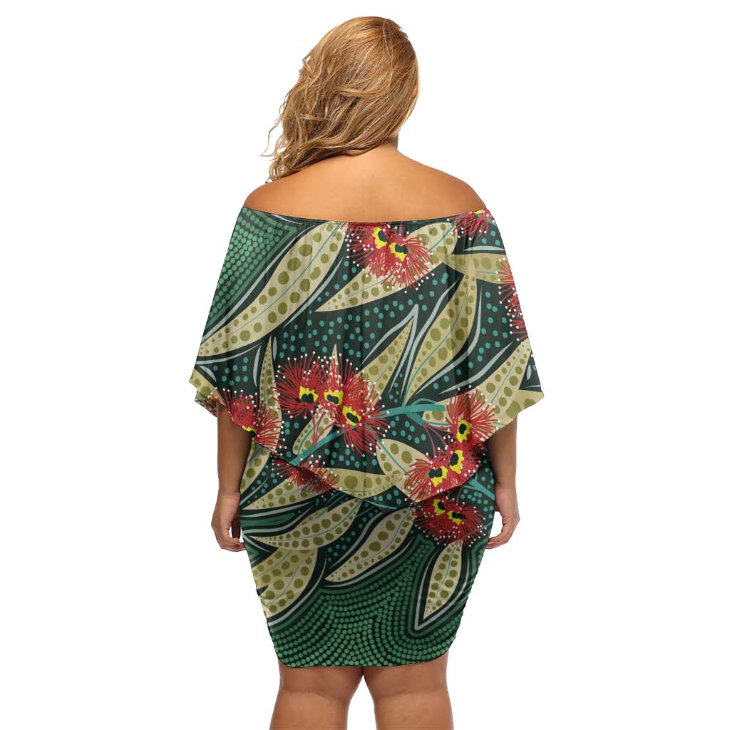 Australian Native Eucalyptus Plant Family Matching Off Shoulder Short Dress and Hawaiian Shirt Aboriginal Dot Art