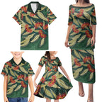 Australian Native Eucalyptus Plant Family Matching Puletasi and Hawaiian Shirt Aboriginal Dot Art