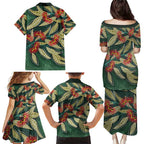 Australian Native Eucalyptus Plant Family Matching Puletasi and Hawaiian Shirt Aboriginal Dot Art