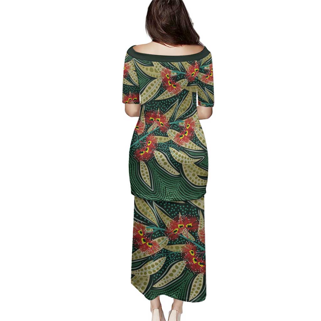 Australian Native Eucalyptus Plant Family Matching Puletasi and Hawaiian Shirt Aboriginal Dot Art