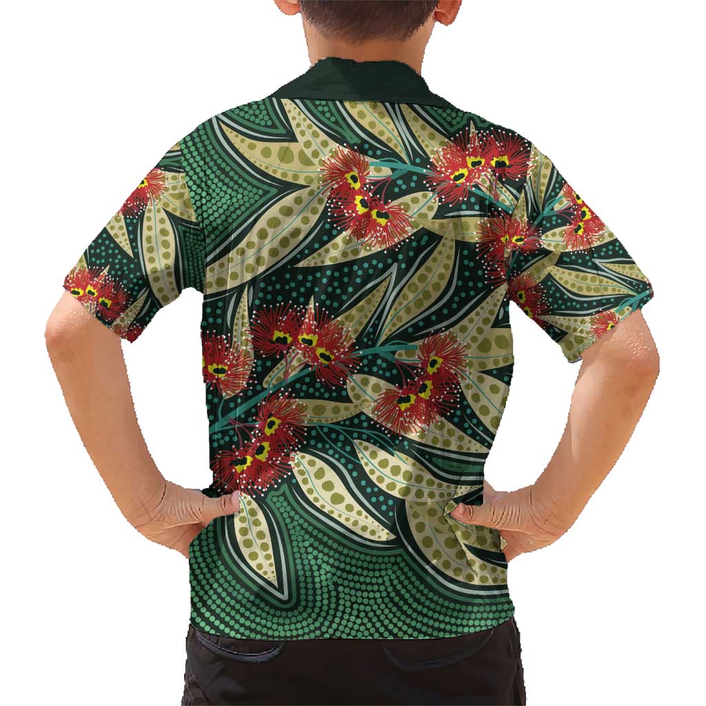 Australian Native Eucalyptus Plant Family Matching Short Sleeve Bodycon Dress and Hawaiian Shirt Aboriginal Dot Art
