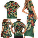 Australian Native Eucalyptus Plant Family Matching Short Sleeve Bodycon Dress and Hawaiian Shirt Aboriginal Dot Art