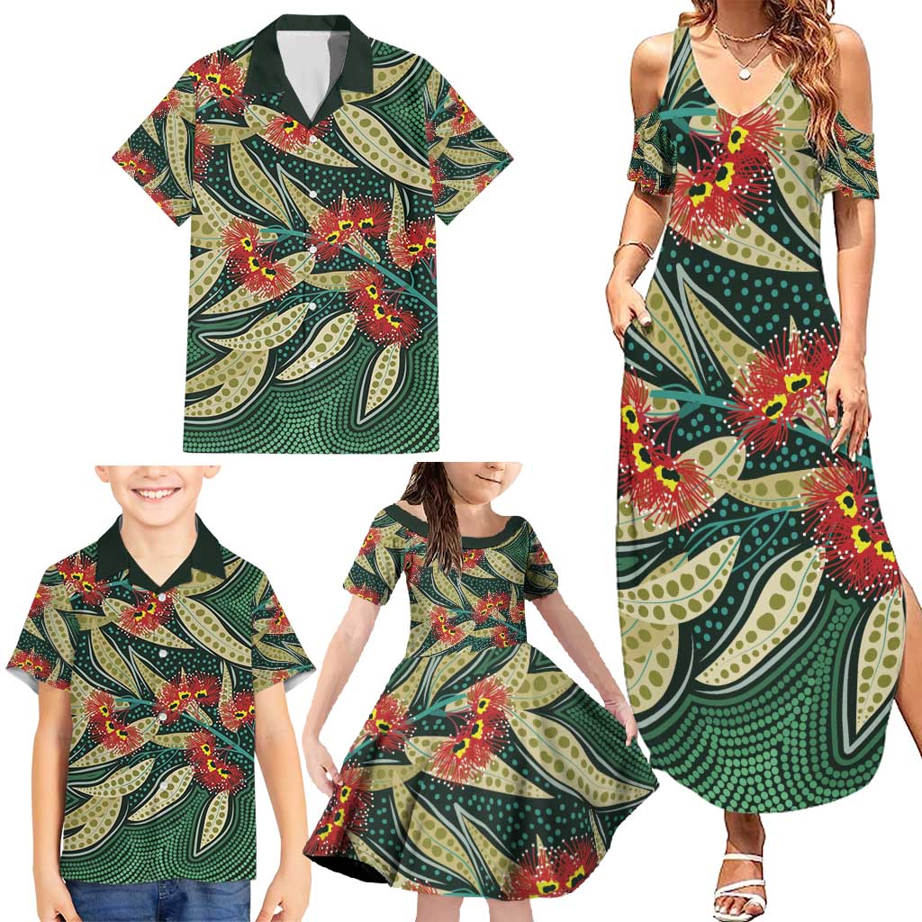 Australian Native Eucalyptus Plant Family Matching Summer Maxi Dress and Hawaiian Shirt Aboriginal Dot Art