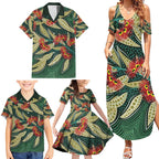 Australian Native Eucalyptus Plant Family Matching Summer Maxi Dress and Hawaiian Shirt Aboriginal Dot Art