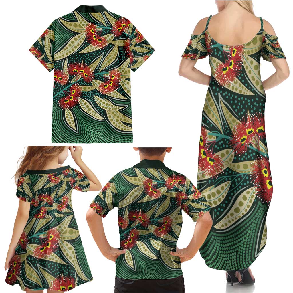 Australian Native Eucalyptus Plant Family Matching Summer Maxi Dress and Hawaiian Shirt Aboriginal Dot Art
