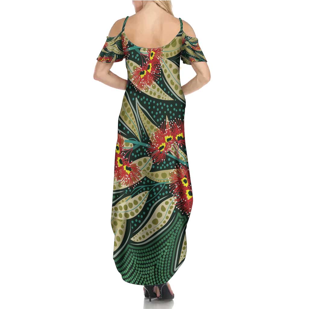 Australian Native Eucalyptus Plant Family Matching Summer Maxi Dress and Hawaiian Shirt Aboriginal Dot Art