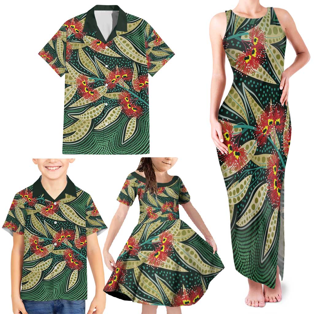 Australian Native Eucalyptus Plant Family Matching Tank Maxi Dress and Hawaiian Shirt Aboriginal Dot Art