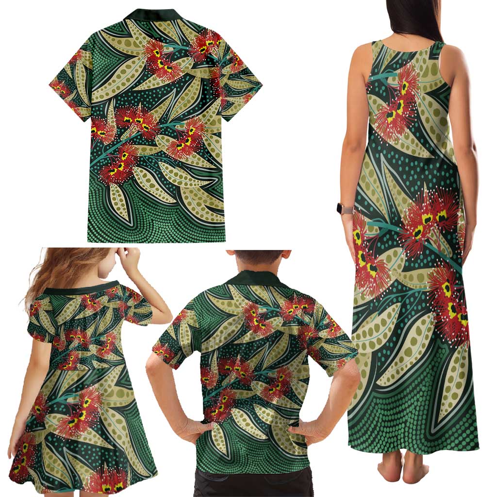 Australian Native Eucalyptus Plant Family Matching Tank Maxi Dress and Hawaiian Shirt Aboriginal Dot Art