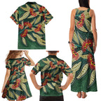 Australian Native Eucalyptus Plant Family Matching Tank Maxi Dress and Hawaiian Shirt Aboriginal Dot Art