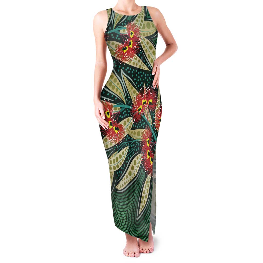 Australian Native Eucalyptus Plant Family Matching Tank Maxi Dress and Hawaiian Shirt Aboriginal Dot Art