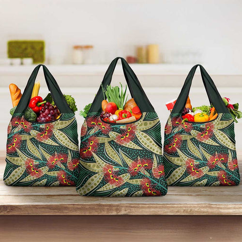 Australian Native Eucalyptus Plant Grocery Bag Aboriginal Dot Art