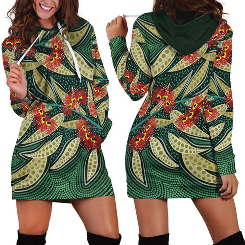 Australian Native Eucalyptus Plant Hoodie Dress Aboriginal Dot Art