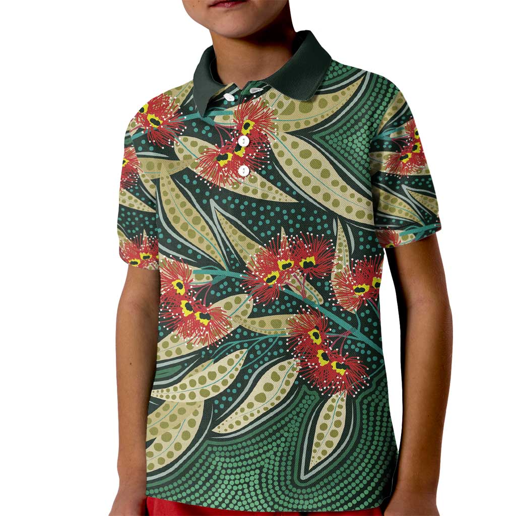 Australian Native Eucalyptus Plant Kid Polo Shirt Aboriginal Dot Art