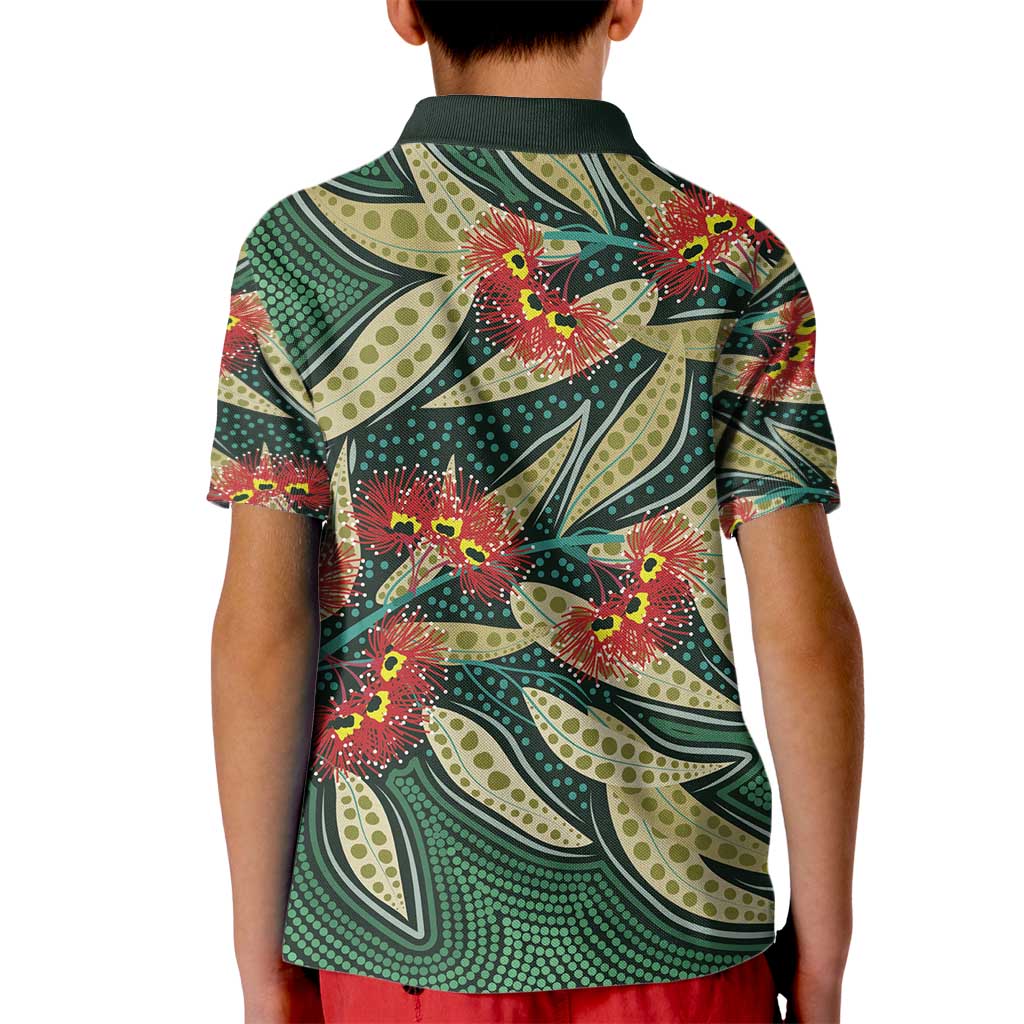 Australian Native Eucalyptus Plant Kid Polo Shirt Aboriginal Dot Art