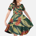 Australian Native Eucalyptus Plant Kid Short Sleeve Dress Aboriginal Dot Art
