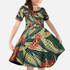 Australian Native Eucalyptus Plant Kid Short Sleeve Dress Aboriginal Dot Art