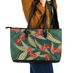 Australian Native Eucalyptus Plant Leather Tote Bag Aboriginal Dot Art