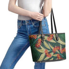Australian Native Eucalyptus Plant Leather Tote Bag Aboriginal Dot Art