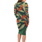Australian Native Eucalyptus Plant Long Sleeve Bodycon Dress Aboriginal Dot Art