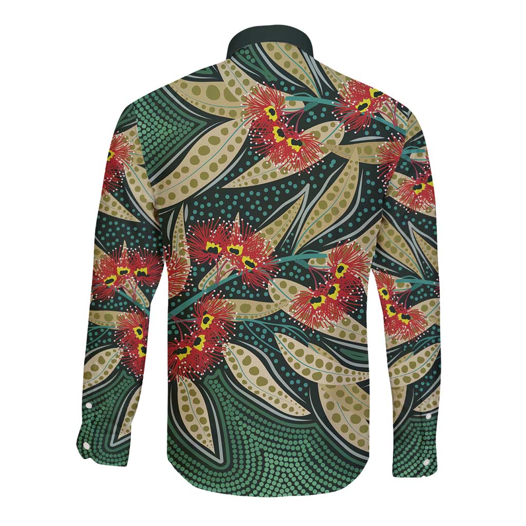 Australian Native Eucalyptus Plant Long Sleeve Button Shirt Aboriginal Dot Art