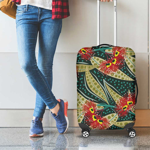 Australian Native Eucalyptus Plant Luggage Cover Aboriginal Dot Art