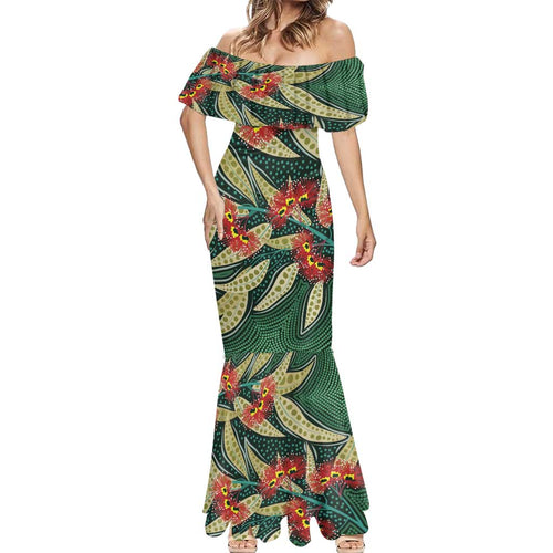 Australian Native Eucalyptus Plant Mermaid Dress Aboriginal Dot Art