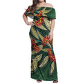Australian Native Eucalyptus Plant Off Shoulder Maxi Dress Aboriginal Dot Art