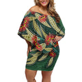 Australian Native Eucalyptus Plant Off Shoulder Short Dress Aboriginal Dot Art