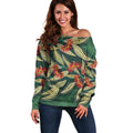 Australian Native Eucalyptus Plant Off Shoulder Sweater Aboriginal Dot Art