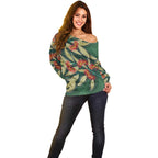 Australian Native Eucalyptus Plant Off Shoulder Sweater Aboriginal Dot Art