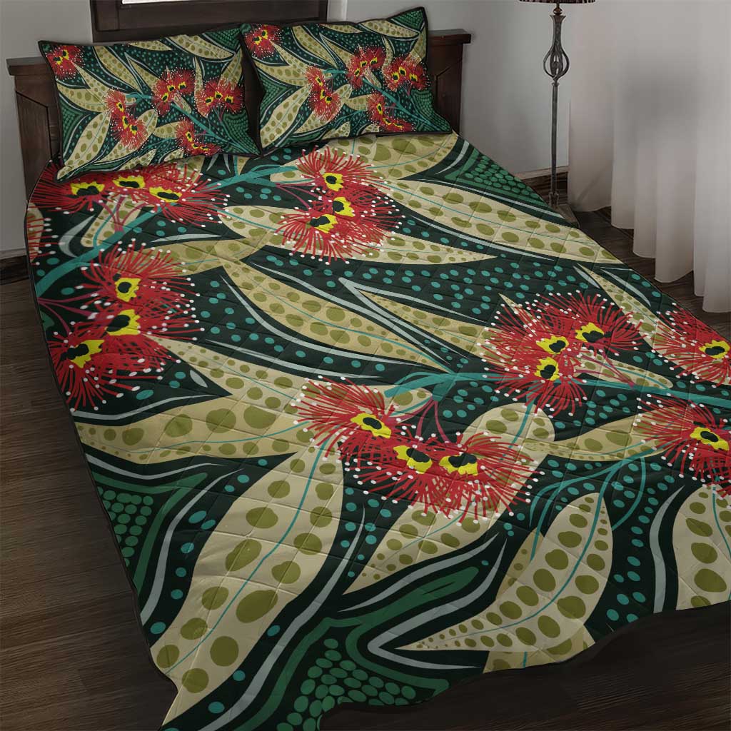 Australian Native Eucalyptus Plant Quilt Bed Set Aboriginal Dot Art