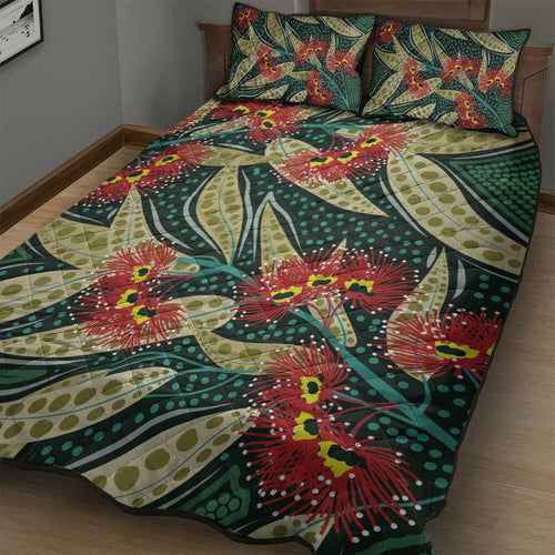Australian Native Eucalyptus Plant Quilt Bed Set Aboriginal Dot Art