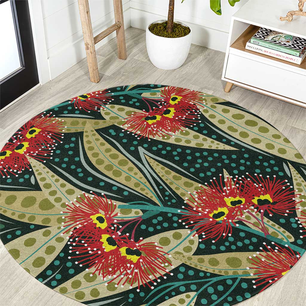 Australian Native Eucalyptus Plant Round Carpet Aboriginal Dot Art