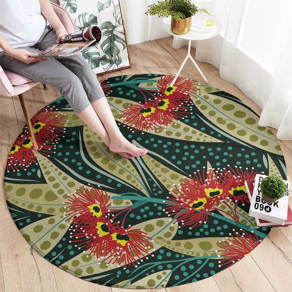 Australian Native Eucalyptus Plant Round Carpet Aboriginal Dot Art